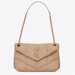 Riproduzione Fedele Borsa piccola Saint Laurent Borsa Loulou Puffer agnello beige imitazioni