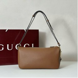 Replica qualità specchio Borse Imitazioni a tracolla Gucci Half Horsebit Mini/media 860787 Pelle Granata Marrone