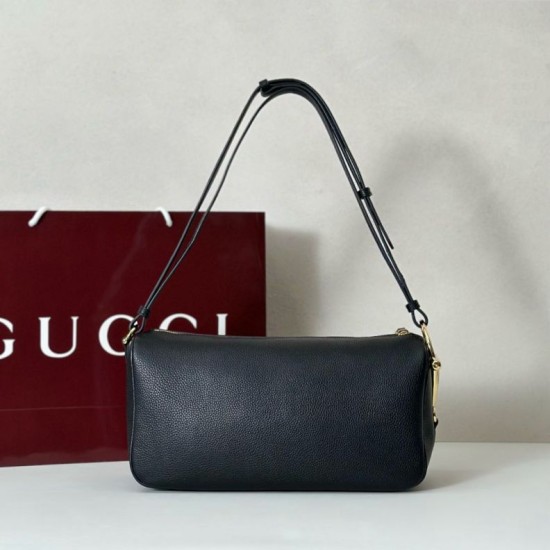 Borsa a tracolla Gucci Half Horsebit Mini/media 860787 Pelle Granata Nero