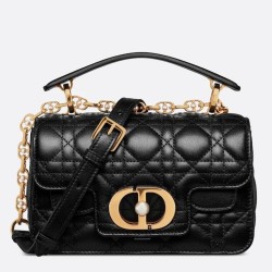 Riproduzione Fedele Dior Mini Jolie Borsa con Manico Superiore Nera Cannage Calfskin imitazioni