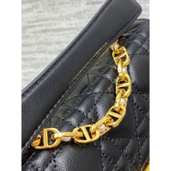 Qualità Specchio Replica Dior Mini Jolie Borsa con Manico Superiore Nera Cannage Calfskin Riproduzione Fedele Dior Mini Jolie Borsa con Manico Superiore Nera Cannage Calfskin imitazioni
