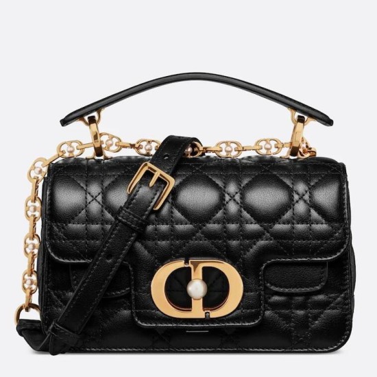 Qualità Specchio Replica Dior Mini Jolie Borsa con Manico Superiore Nera Cannage Calfskin Riproduzione Fedele Dior Mini Jolie Borsa con Manico Superiore Nera Cannage Calfskin imitazioni
