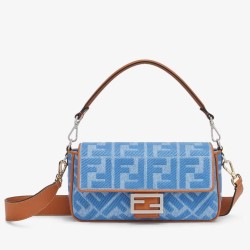 Riproduzione Fedele Replica Perfetta media Fendi Baguette in denim con ricamo FF imitazioni