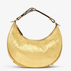 Riproduzione Fedele Fendi Fendigraphy Piccola Borsa Hobo Oro Laminato imitazioni