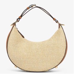 Riproduzione Fedele Fendi Fendigraphy Piccola Borse Replica Hobo Rafia Naturale imitazioni