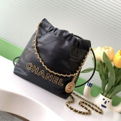Replica qualità specchio Qualità superiore replica Mini Chanel 22 Pelle di Vitello Lucida AS3980 Nera