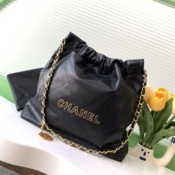 Replica qualità specchio Bora Pari all'originale replica Grande Chanel 22 Pelle di Vitello Lucida AS3260 Nera