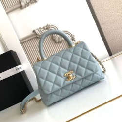 Replica qualità specchio Perfetta Chanel con patta e manico superiore AS2215 Azzurro