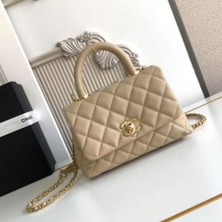 Replica qualità specchio Borsa Chanel con patta e manico superiore AS2215 Albicocca