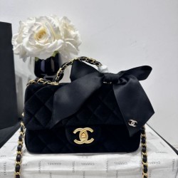 Replica qualità specchio Borse Imitazioni Chanel Mini con patta e manico AS5875 Nero
