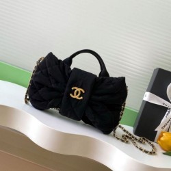 Replica qualità specchio Qualità superiore replica Chanel Mini con fiocco in nylon effetto velluto AS5849 Nero
