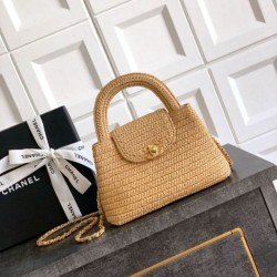 Replica qualità specchio Borse  Alta Qualità Chanel Kelly Tote in rafia Albicocca AS4416