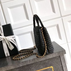 Replica Borse Firmate Chanel Kelly Tote in rafia Nero AS4416 Imitazioni Replica qualità specchio Borse Firmate Chanel Kelly Tote in rafia Nero AS4416