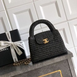 Replica qualità specchio Borse Firmate  Chanel Kelly Tote in rafia Nero AS4416