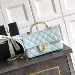 Replica qualità specchio Borse  Chanel piccola con patta e manico superiore AS5702 Azzurro