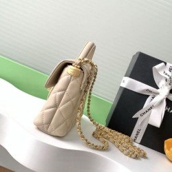 Replica Borsa Chanel 25P piccola con patta e manico superiore AS5355 Albicocca Imitazioni Replica qualità specchio Borsa Chanel 25P piccola con patta e manico superiore AS5355 Albicocca