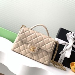 Replica qualità specchio Borsa Chanel 25P piccola con patta e manico superiore AS5355 Albicocca