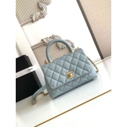 Replica Perfetta Chanel con patta e manico superiore AS2215 Azzurro