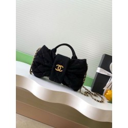 Qualità superiore replica Chanel Mini con fiocco in nylon effetto velluto AS5849 Nero