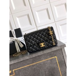 Borse Imitazioni Chanel piccola con patta classica CF in pelle di agnello lucida nera
