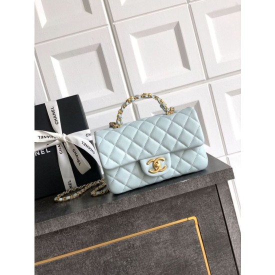 Borse Replica Chanel piccola con patta e manico superiore AS5702 Azzurro