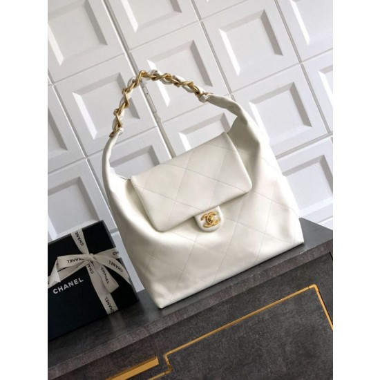 Borsa hobo Chanel Maxi AS5839 Pelle di vitello bianca