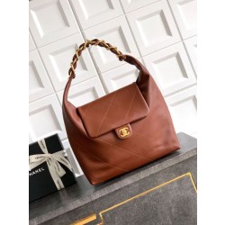Borsa hobo Chanel Maxi AS5839 Pelle di vitello marrone