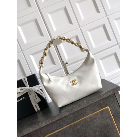 Borse Imitazioni Hobo Chanel Piccola AS5837 Pelle di Vitello Bianca