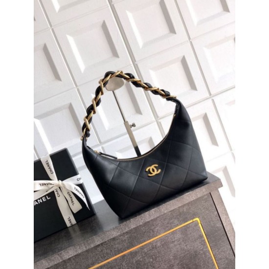 Borsa Hobo Chanel Piccola AS5837 Pelle di Vitello Nera