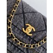 Borsa Maxi con Patta Chanel Denim Lavato AS5734 Blu