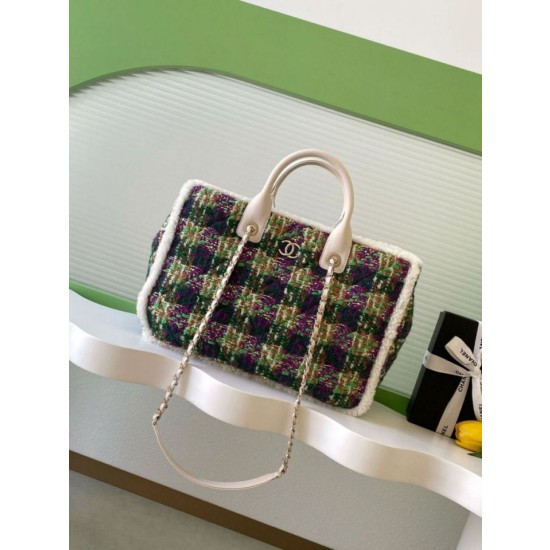 Borse Replica Shopping Chanel 25N AS5689 in Tweed Agnello Coco Neige Verde
