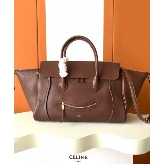 Borsa tote a spalla media Luggage Celine morbida pelle di agnello lucida malva