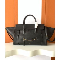 Imitazioni borse griffate tote a spalla media Luggage Celine morbida pelle di agnello lucida nera