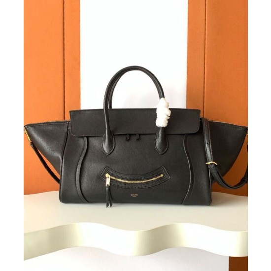 Imitazioni borse griffate tote a spalla media Luggage Celine morbida pelle di agnello lucida nera