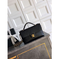 Borsa Tote Chanel 25k Classica con Patta Caviar Pelle di Vitello Nera Hardware Oro
