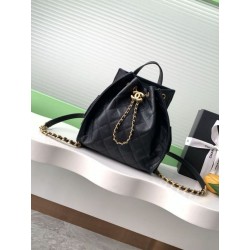 Chanel 25B Zaino medio in pelle di vitello granata nera AS5600