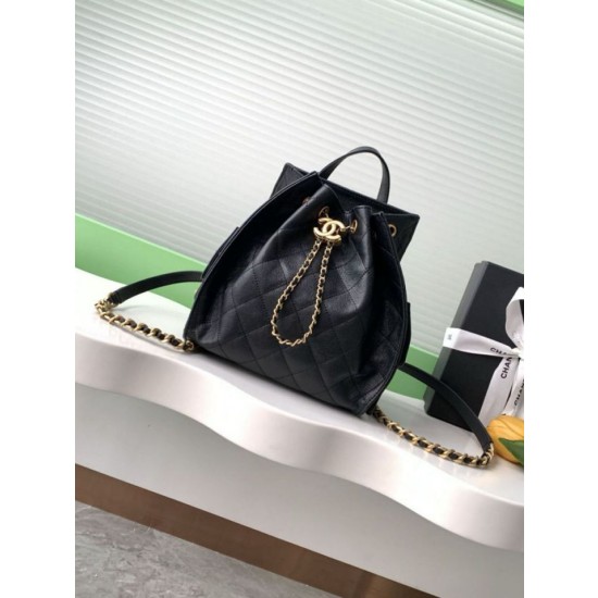 Chanel 25B Zaino medio in pelle di vitello granata nera AS5600