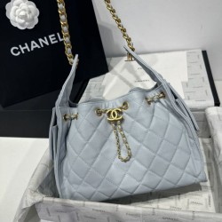 Chanel 25c AS5293 Borsa a secchiello Hobo Vintage piccola con coulisse in pelle di vitello granata Blu