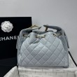 Chanel 25c AS5293 Borsa a secchiello Hobo Vintage piccola con coulisse in pelle di vitello granata Blu