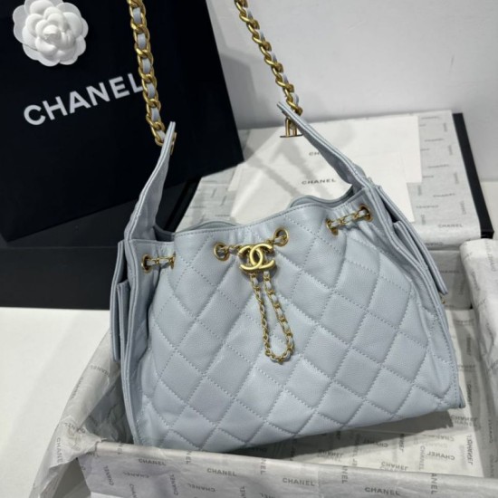 Chanel 25c AS5293 Borsa a secchiello Hobo Vintage piccola con coulisse in pelle di vitello granata Blu