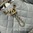 Chanel 25c AS5293 Borsa a secchiello Hobo Vintage piccola con coulisse in pelle di vitello granata Blu