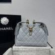 Chanel 25c AS5293 Borsa a secchiello Hobo Vintage piccola con coulisse in pelle di vitello granata Blu