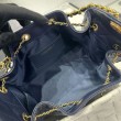 Chanel 25c AS5293 Borsa a secchiello Hobo Vintage piccola con coulisse in pelle di vitello granata Blu scuro