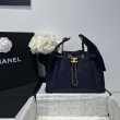 Chanel 25c AS5293 Borsa a secchiello Hobo Vintage piccola con coulisse in pelle di vitello granata Blu scuro