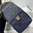 Chanel 25c AS5293 Borsa a secchiello Hobo Vintage piccola con coulisse in pelle di vitello granata Blu scuro