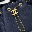 Chanel 25c AS5293 Borsa a secchiello Hobo Vintage piccola con coulisse in pelle di vitello granata Blu scuro