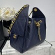 Chanel 25c AS5293 Borsa a secchiello Hobo Vintage piccola con coulisse in pelle di vitello granata Blu scuro