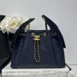 Chanel 25c AS5293 Borsa a secchiello Hobo Vintage piccola con coulisse in pelle di vitello granata Blu scuro