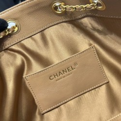 Chanel 25c AS5293 Borsa a secchiello Hobo Vintage piccola con coulisse in pelle di vitello granata Marrone