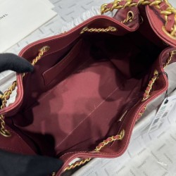Chanel 25c AS5293 Borsa a secchiello Hobo Vintage piccola con coulisse in pelle di vitello granata Rosso